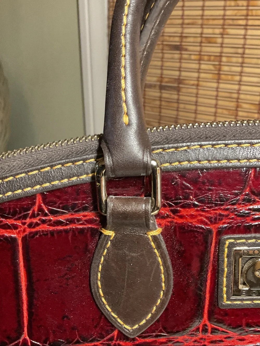 Dooney & Bourke Dillen Double Pocket Satchel Crossbody Red Croc Embossed